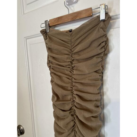 JLUXLABEL Dress Women Small Brown Metallic Strapless Ruched Bodycon Midi - Picture 7 of 8